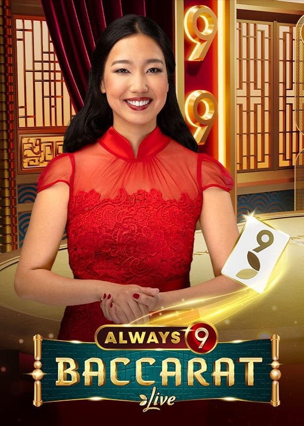 Always 9 Baccarat Live key art with the dealer and a 9 card