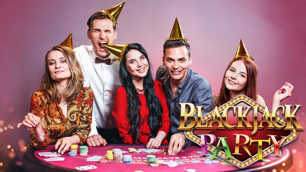 Blackjack Party key art with the party-style live blackjack table and its hosts