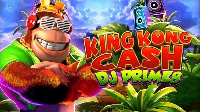 The King Kong Cash DJ Prime8 title screen with the gorilla character beside speaker stacks and jungle foliage