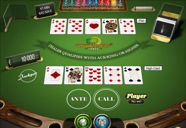 A Caribbean stud poker table printed with dealer qualifies with Ace King or higher above the Ante and Call circles