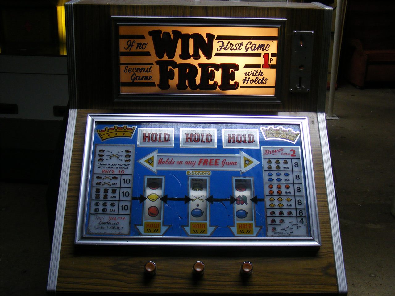 A three reel fruit machine with hold buttons, the British arcade tradition that sits alongside classic slots in Canadian lobbies
