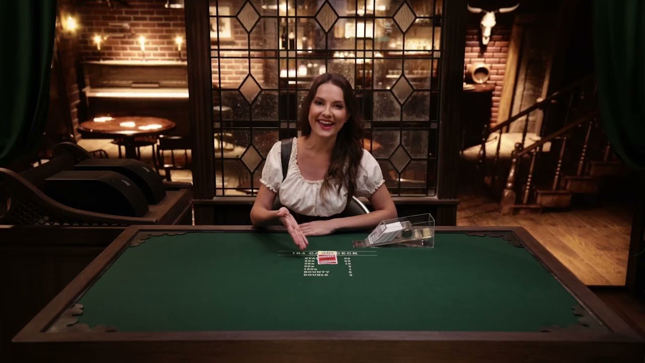 Dead or Alive Saloon Live dealer at the green baize table in the Wild West saloon studio