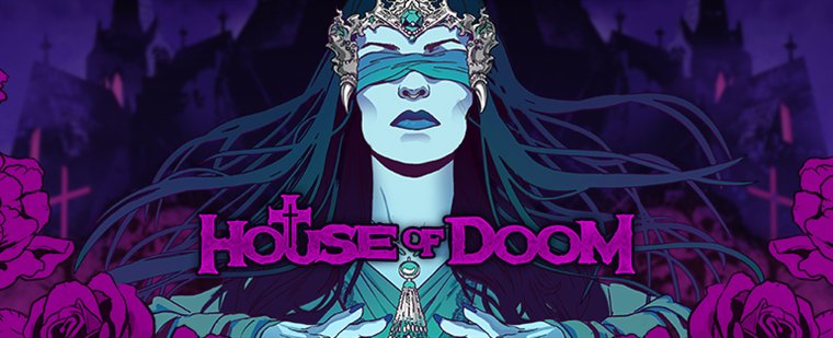 The House of Doom key art with a crowned gothic figure behind the game logo