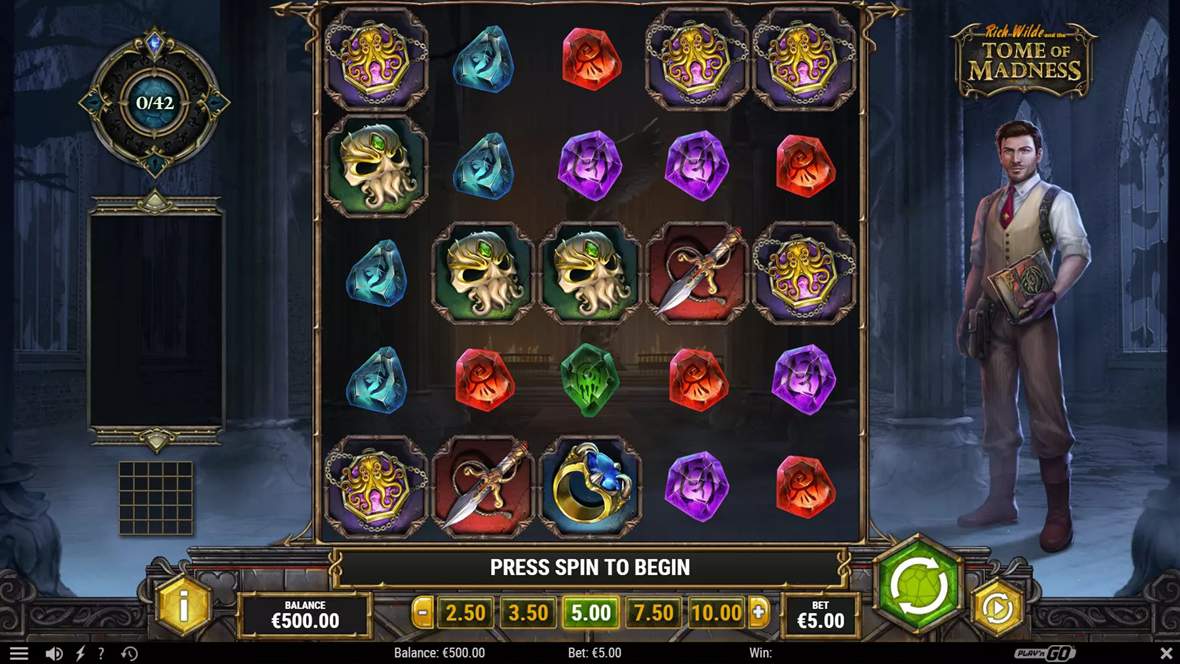 A Play n GO slot screen showing a symbol grid, a bet selector strip and the balance field