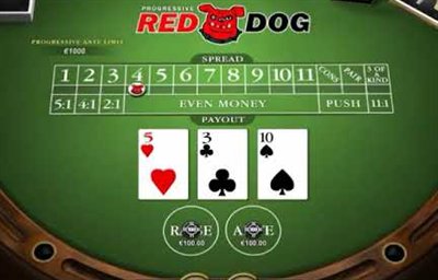 A red dog poker table showing the spread row from one to eleven, the payout row and three dealt cards