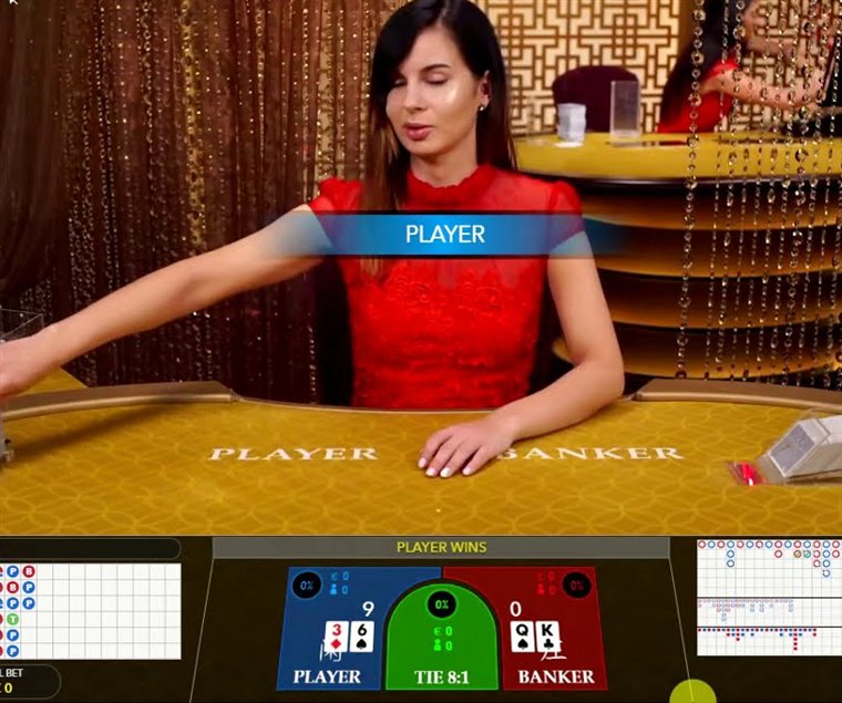 A speed baccarat live hand dealt face up, with the Player on 9 from a 3 and a 6 beating the Banker on 0 under a Player Wins banner
