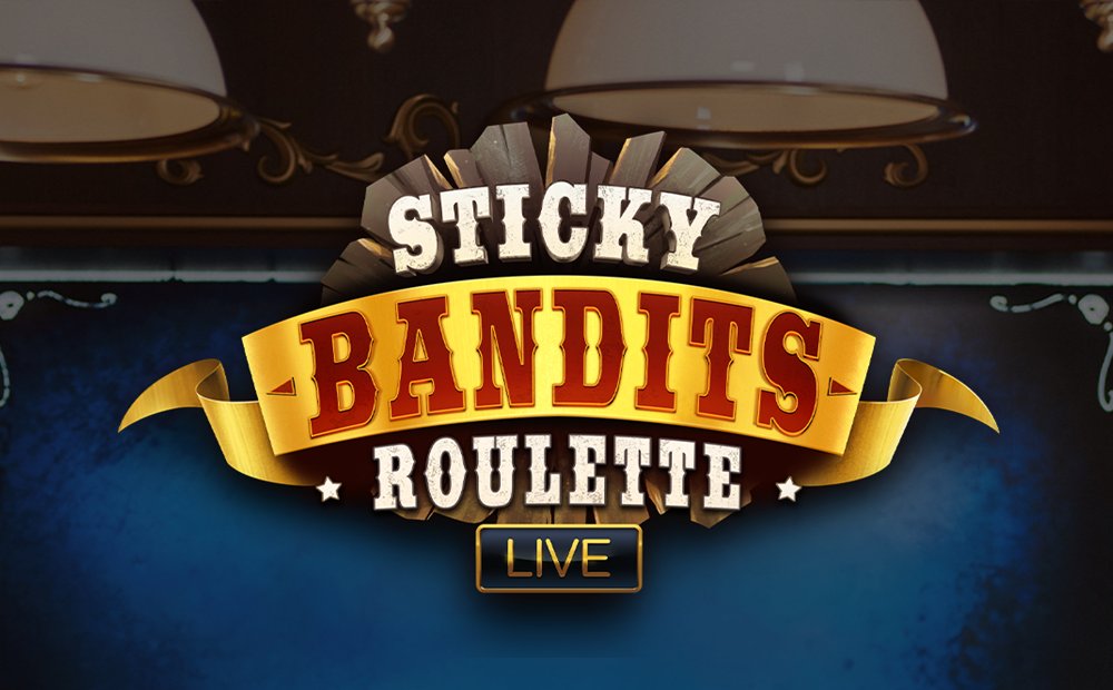 Sticky Bandits Roulette Live logo under the saloon lamps and skull of the studio bar