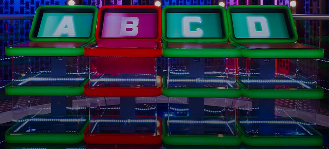The Money Drop Live Drop Zones A, B, C and D lit in green and red in the studio