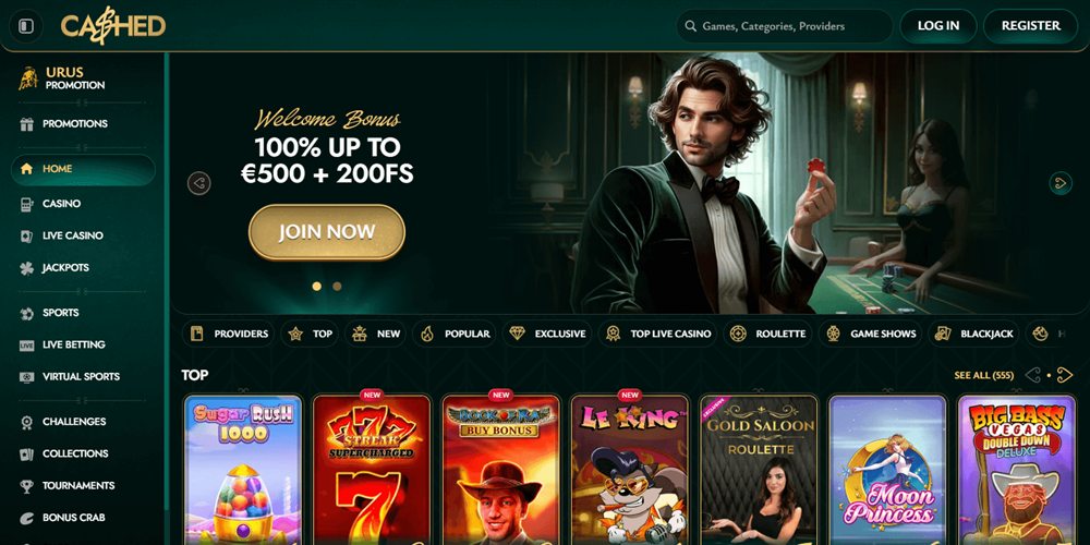 Cashed casino lobby with a 100 deposit bonus casino Canada welcome offer