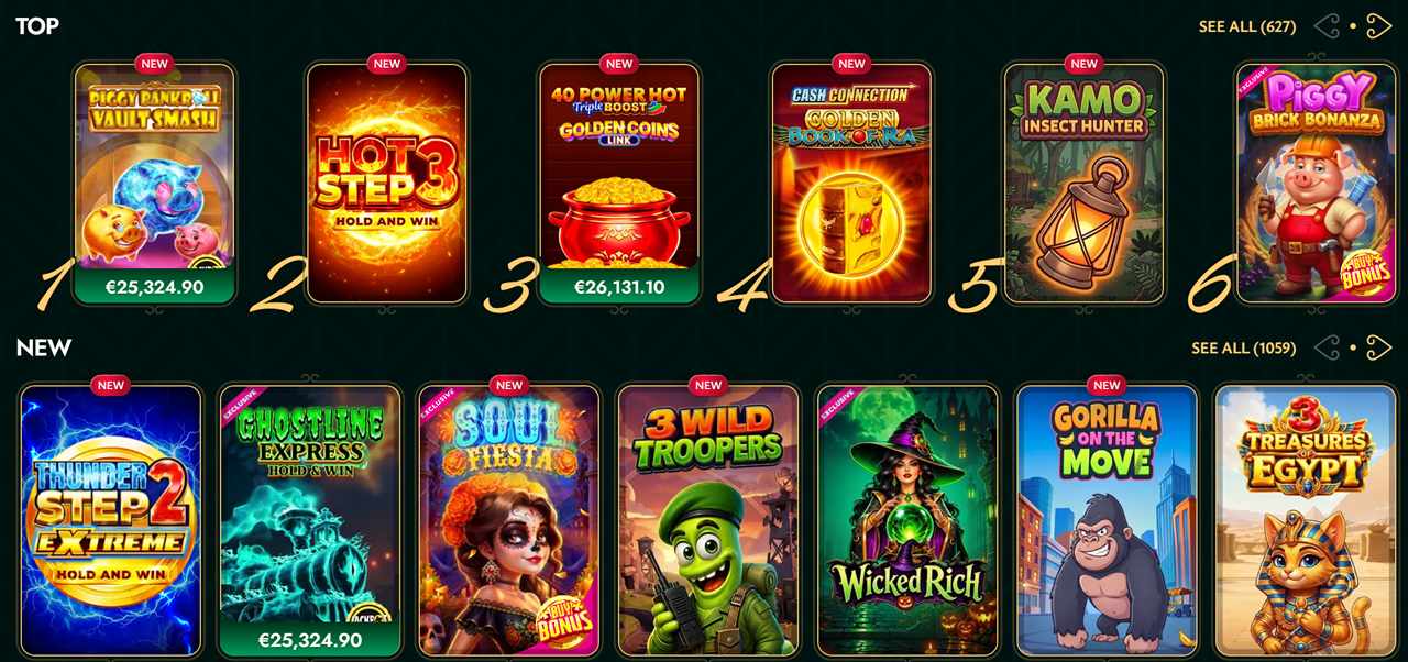 Cashed slot lobby with top and new slot tiles, the game type that 100 free chip no deposit Canada terms usually cover