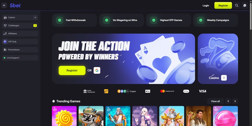5bet casino lobby, a 20 dollar deposit casino Canada option