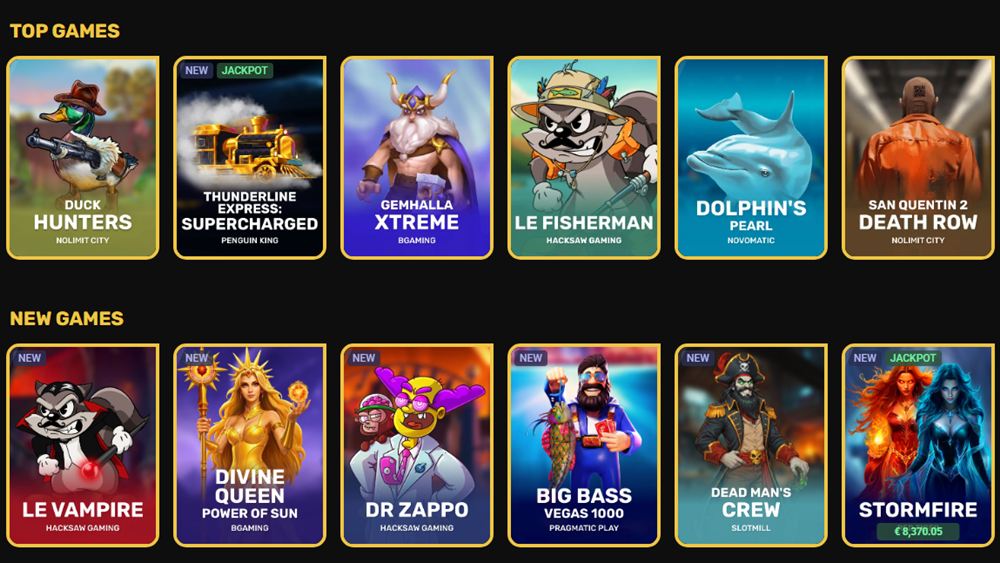 24Casino lobby showing the Top Games and New Games rows
