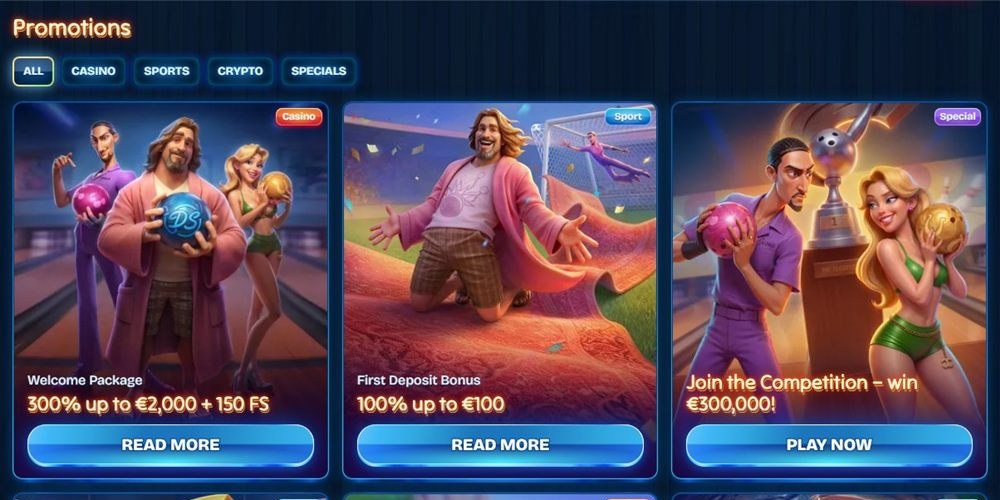 Dudespin promotions page, a 300 deposit bonus casino Canada option