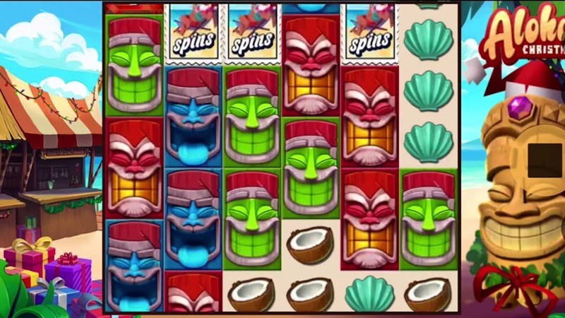 Aloha! Christmas reels with tiki masks wearing Santa hats