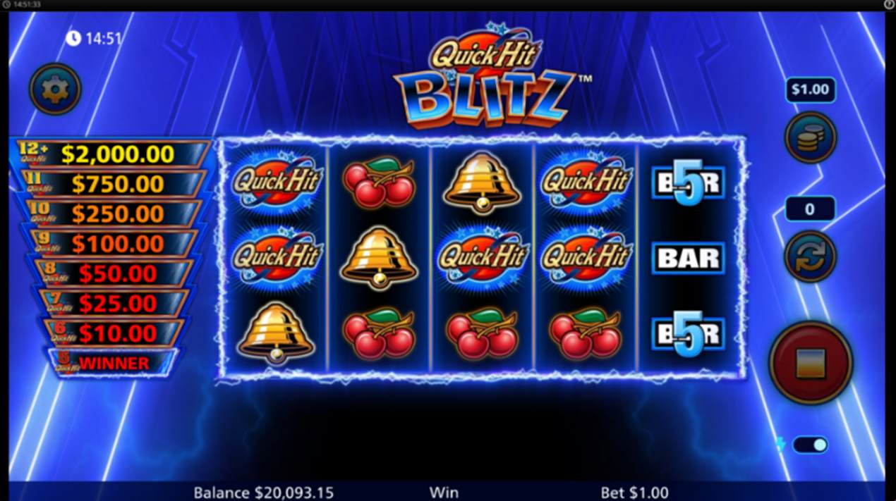 Quick Hit Blitz Blue reels with the Quick Hit prize ladder