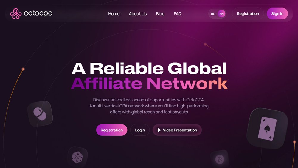 Become a casino affiliate with OctoCPA: the network homepage