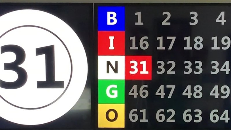 Bingo hall flashboard lighting N31 under the B-I-N-G-O letters after the caller announces it