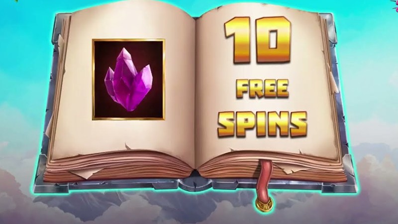 Open book showing the purple crystal expanding symbol and the free spins count in Book of Anime
