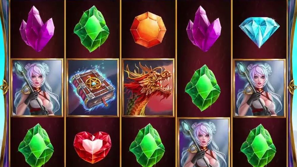 Book of Anime reels with gems, a dragon, the book and an anime heroine, the layout the Book of Anime slot Canada players see
