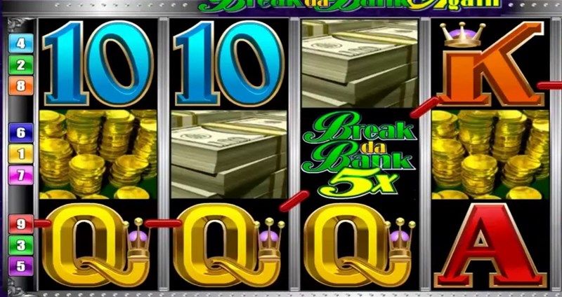 Break da Bank Again reels with the 5x wild logo, stacks of cash and gold coins