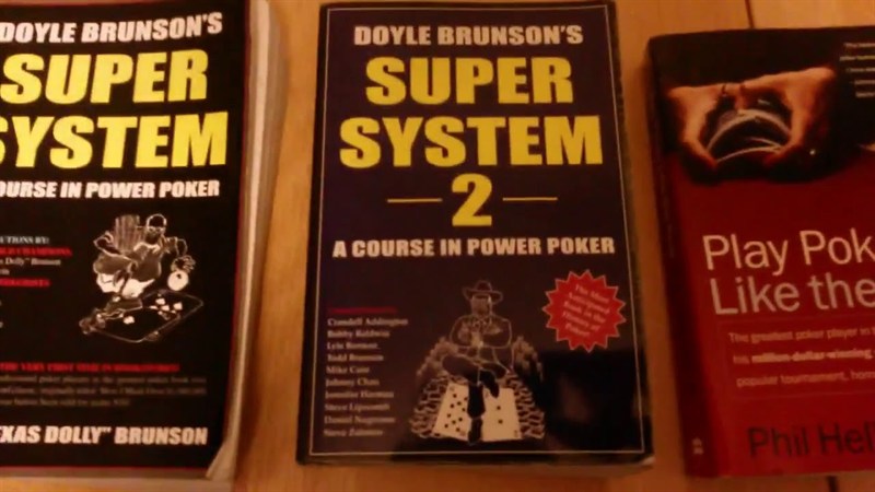 Doyle Brunson Super System and Super System 2 poker books on a table