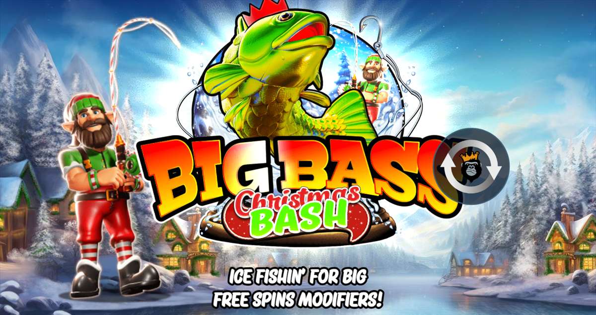 Big Bass Christmas Bash intro screen with the fishing elf, one of the Christmas slots Canada players can find