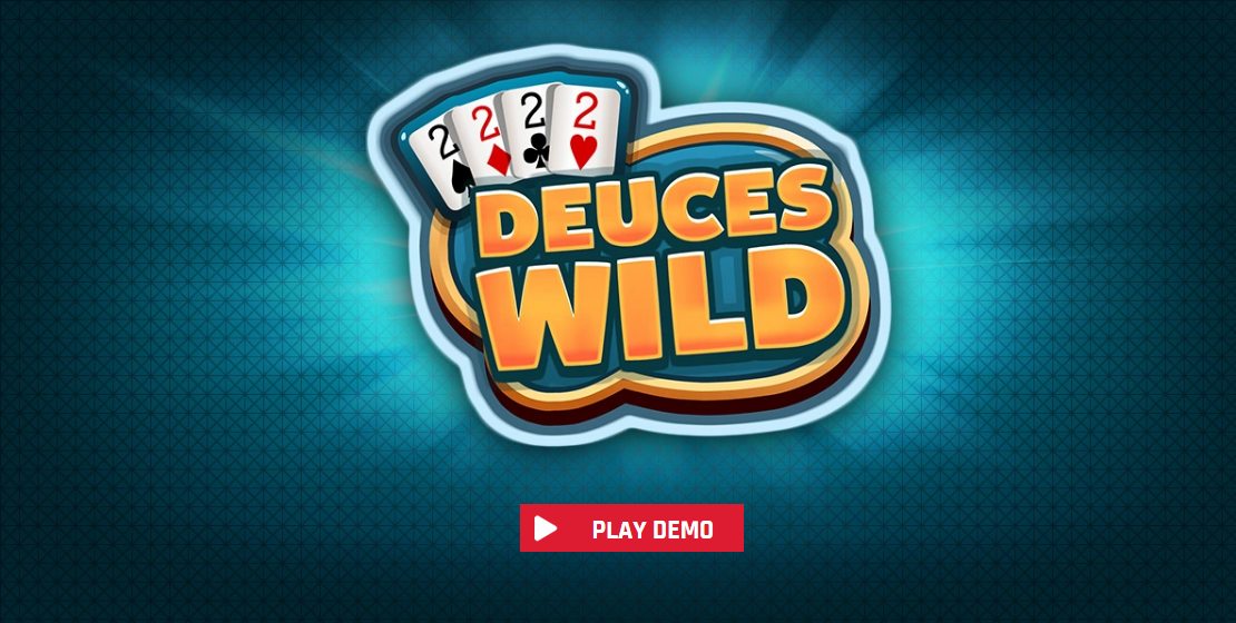 Red Rake Gaming Deuces Wild title screen with four twos, one of the Deuces Wild video poker Canada players can try