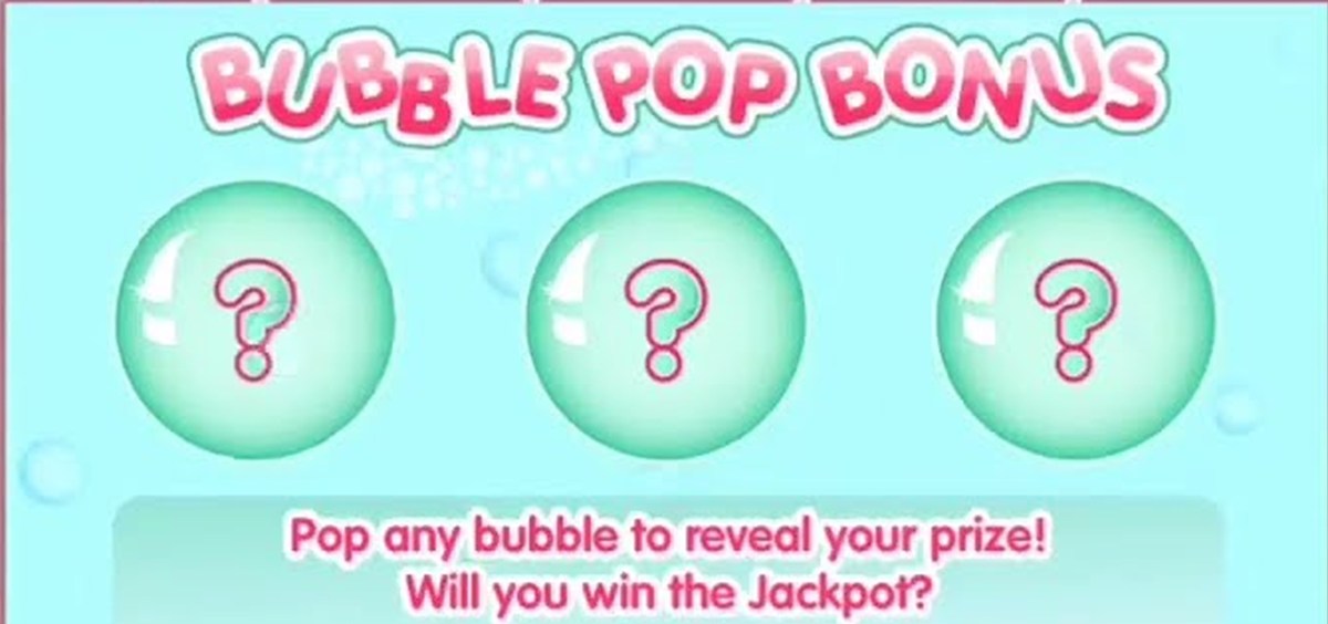 Bubble Pop Bonus screen with three bubbles to pick from