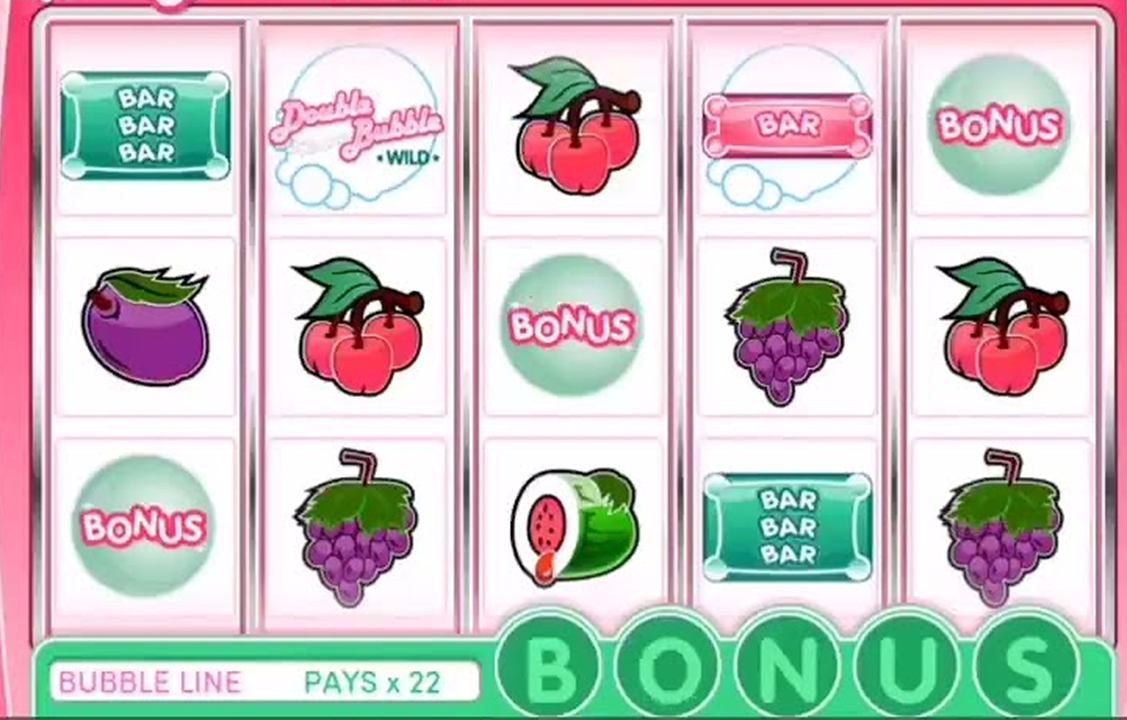 Double Bubble reels with Bonus symbols, the wild logo and the Bubble Line paying x22, as Double Bubble slot Canada players see it