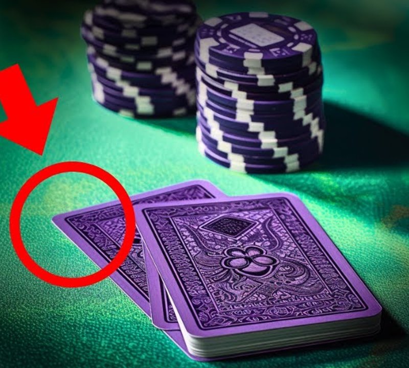 Purple casino card backs and chip stacks on green felt with the card edge circled, the flaw behind the edge sorting Canada readers ask about