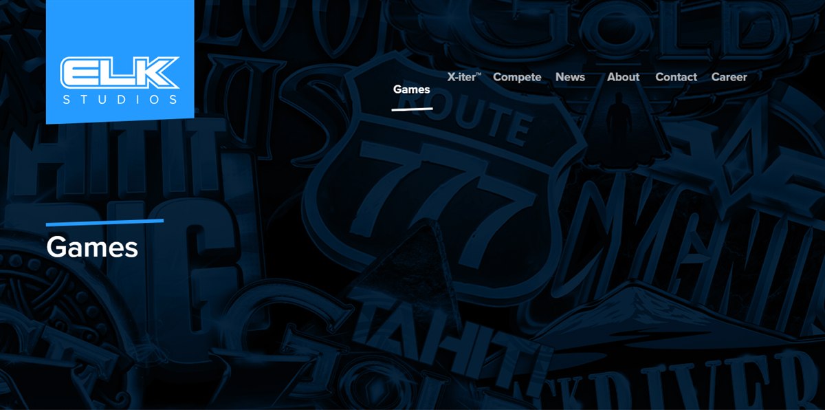 ELK Studios games page header with game logos such as Route 777 and Tahiti Gold