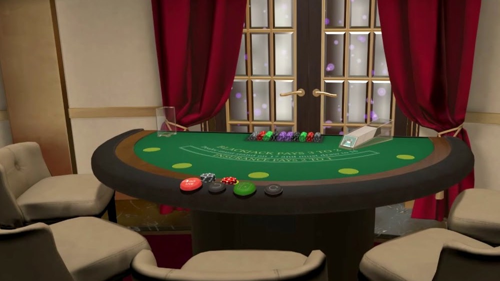 Evolution Gaming casinos Canada: a First Person blackjack table in a furnished room