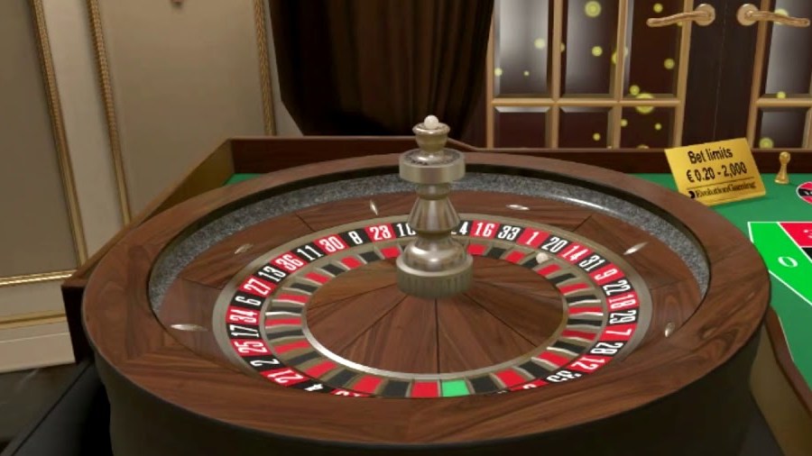 Evolution First Person Roulette wheel and betting layout