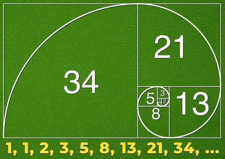 Golden spiral built from squares of 1, 2, 3, 5, 8, 13, 21 and 34, the numbers behind the Fibonacci betting system Canada players use