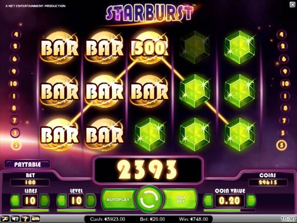 Starburst reels and control panel in a free slots Canada demo