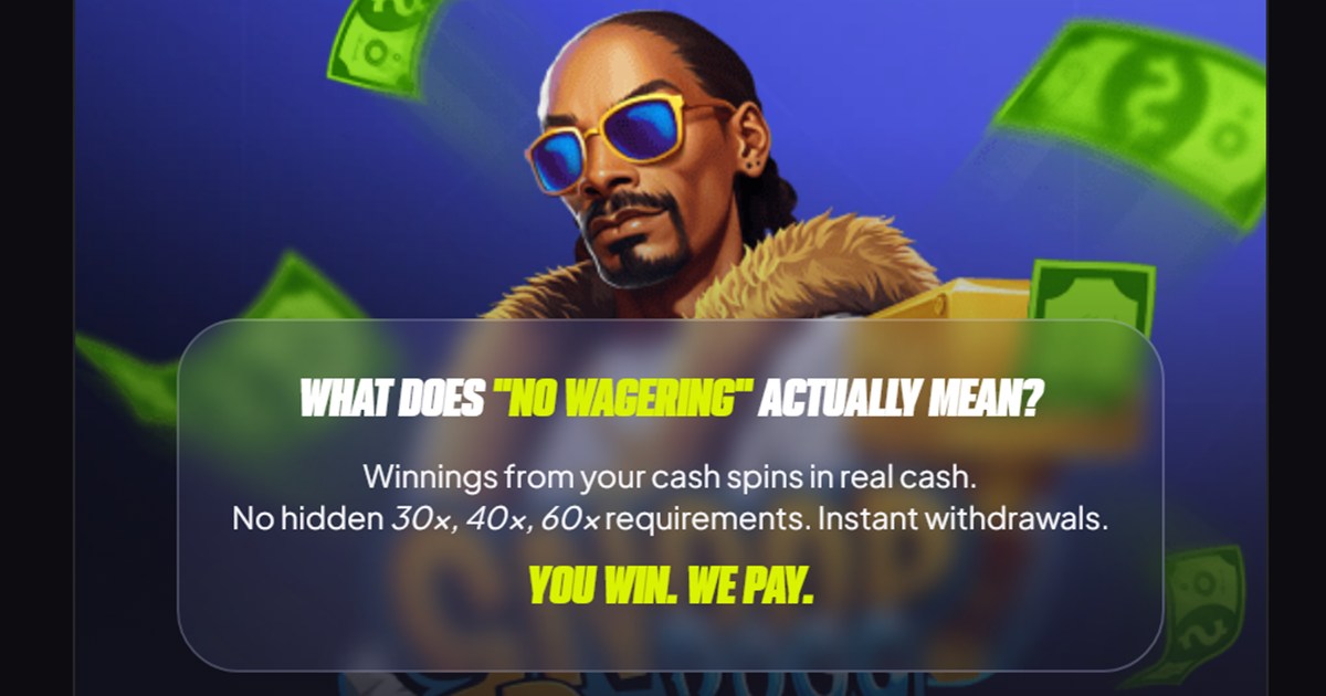 free spins keep what you win canada: 5bet Casino landing page box explaining no wagering on cash spin winnings
