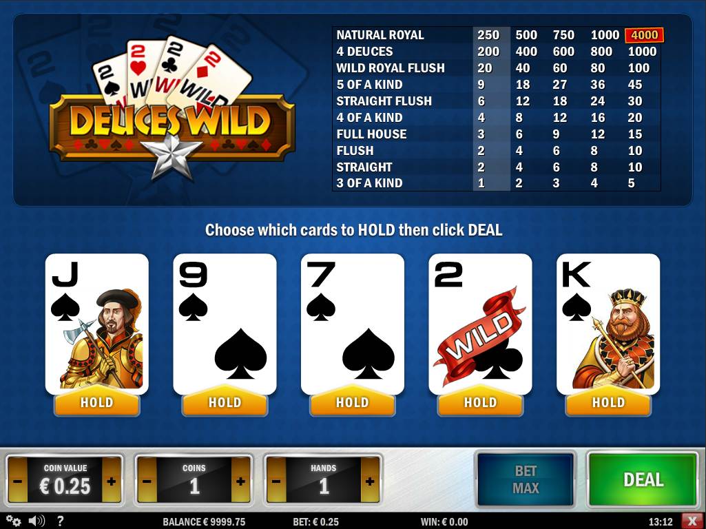 Play'n GO Deuces Wild with five held cards before the draw