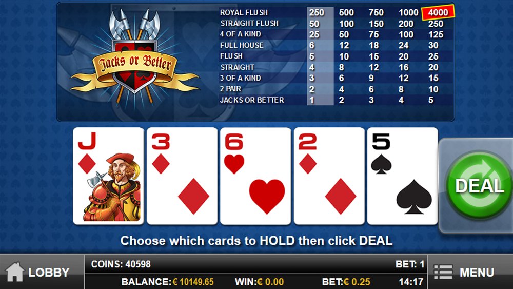 Free video poker Canada: Play'n GO Jacks or Better hand and pay table