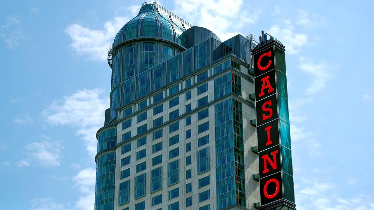 The CASINO sign on Fallsview Casino Resort in Niagara Falls, Ontario, the largest province in the gambling statistics Canada publishes
