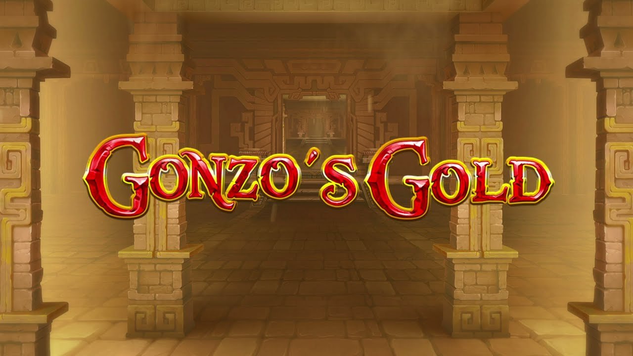 Gonzo's Gold title art in a golden Incan temple, the NetEnt game behind the Gonzo's Gold slot Canada players search for