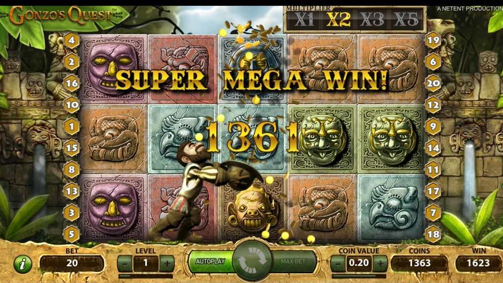 Gonzo celebrates a big win on the reels of the Gonzo's Quest slot Canada players know