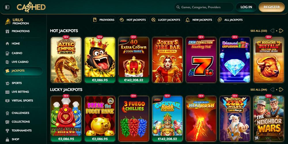Cashed jackpots lobby with hot and lucky jackpot slots