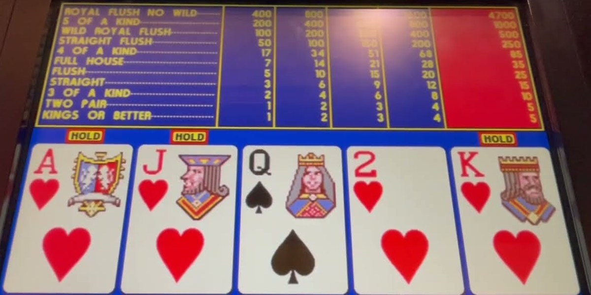 Kings or Better pay table and a held hand on a machine, showing the Joker Poker Canada payouts per coin