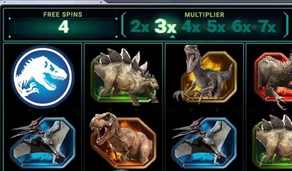 Gyrosphere Valley free spins with the 2x to 7x multiplier trail on the Jurassic World slot Canada casinos carry