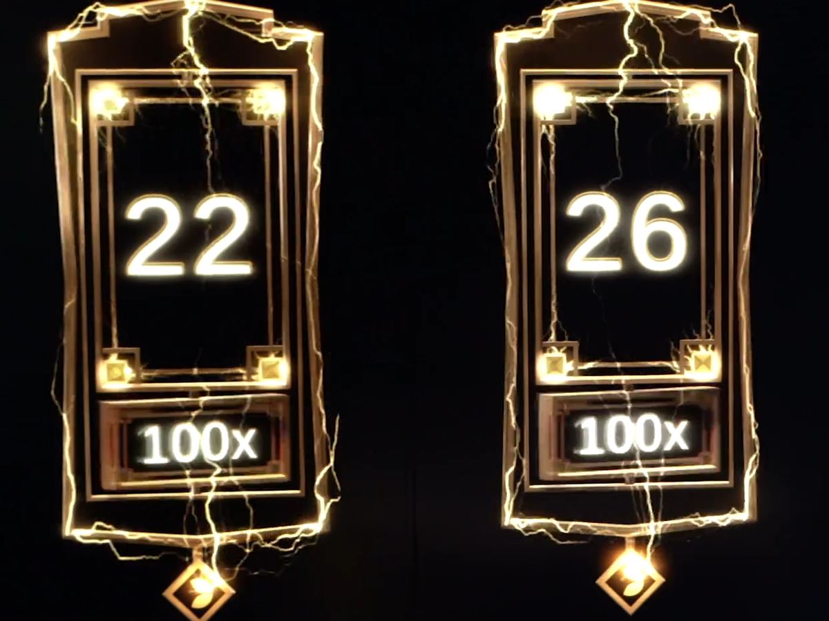 Lightning strikes on numbers 22 and 26, each lit with a 100x multiplier