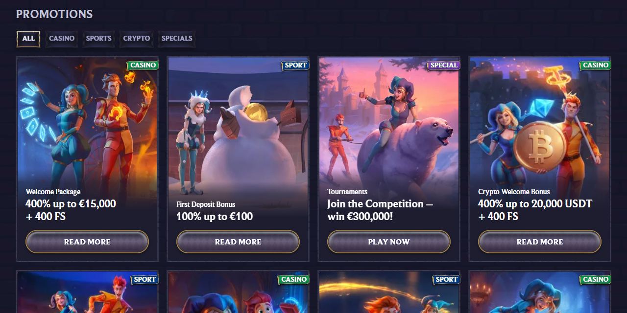 LolaJack Casino promotions page with the 400% welcome package and the crypto welcome bonus