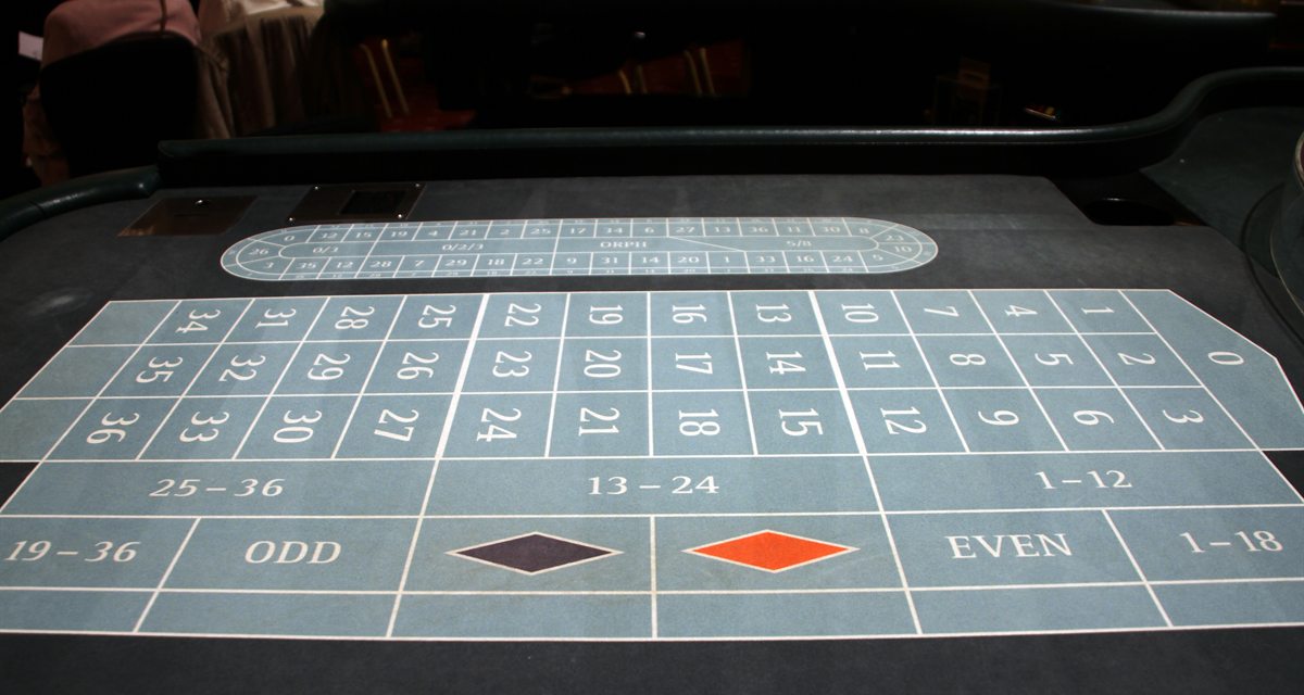 Roulette layout showing the even-money boxes red, black, odd, even, 1 to 18 and 19 to 36