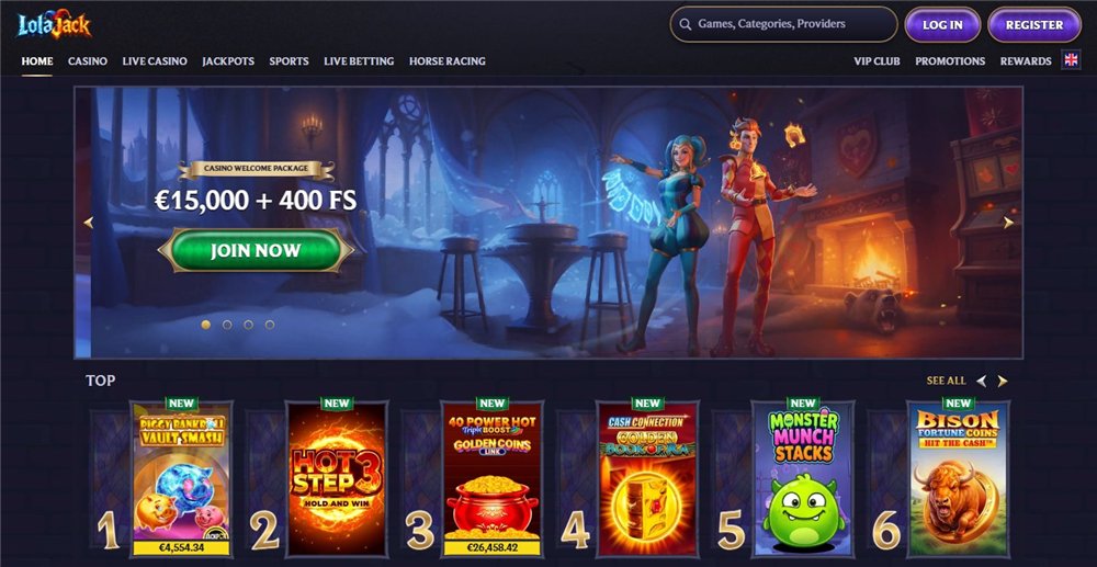 LolaJack lobby with its welcome banner, one of the new online casinos Canada players can join