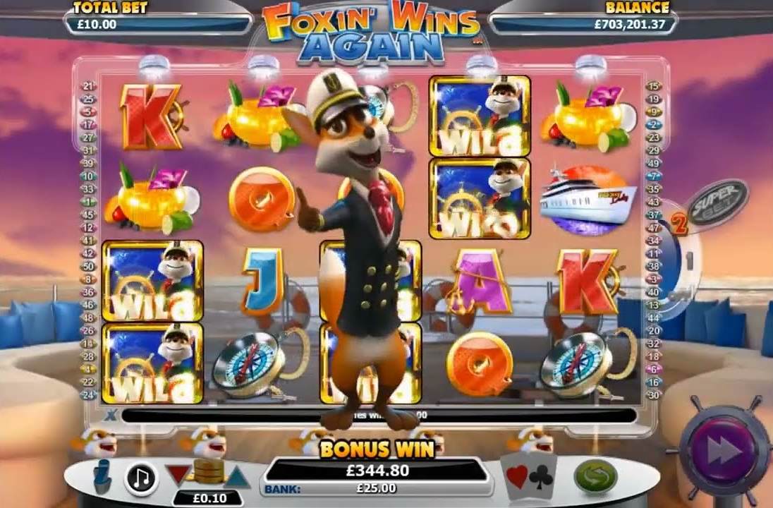 Foxin Wins Again reels with the fox captain, stacked wilds and a bonus win panel