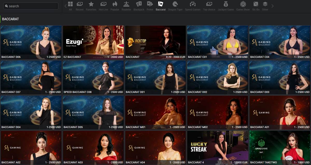 Online baccarat Canada real money: BetLabel live baccarat tables from SA Gaming, Ezugi and Jacktop